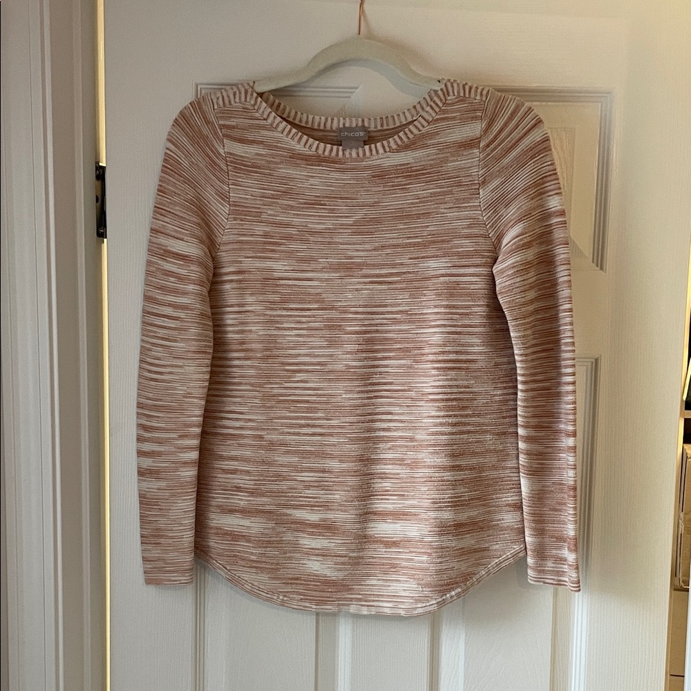 Chico's Beige and White Striped Sweater